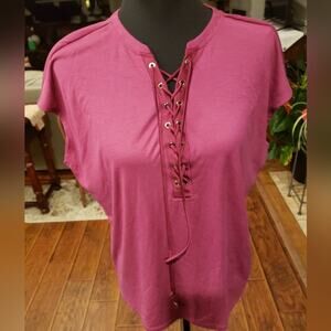 WHBM S pink sleeveless tie‎ front blouse